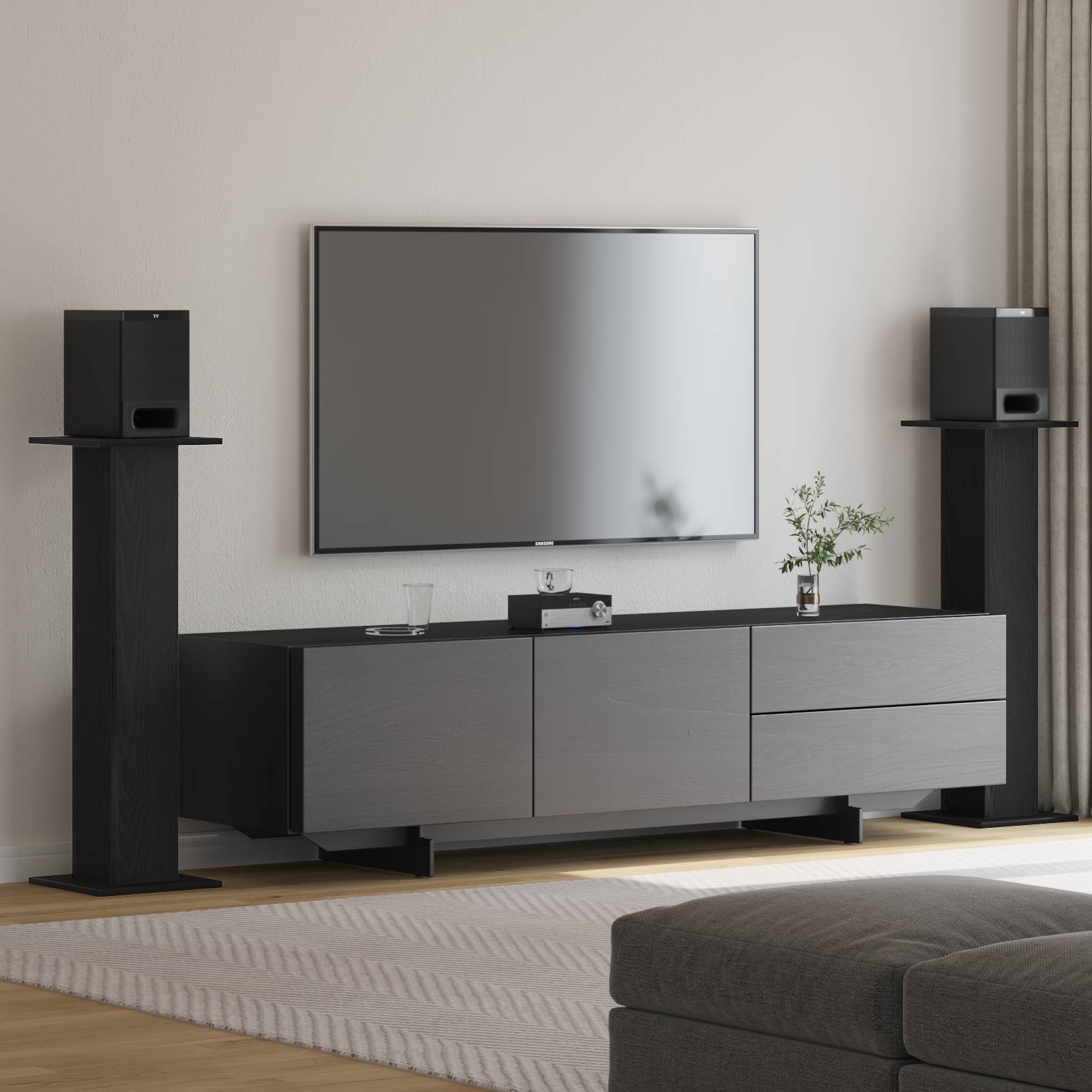 vidaXL Lautsprecherständer 2 Stk. Schwarz Eiche 30x30x95 cm