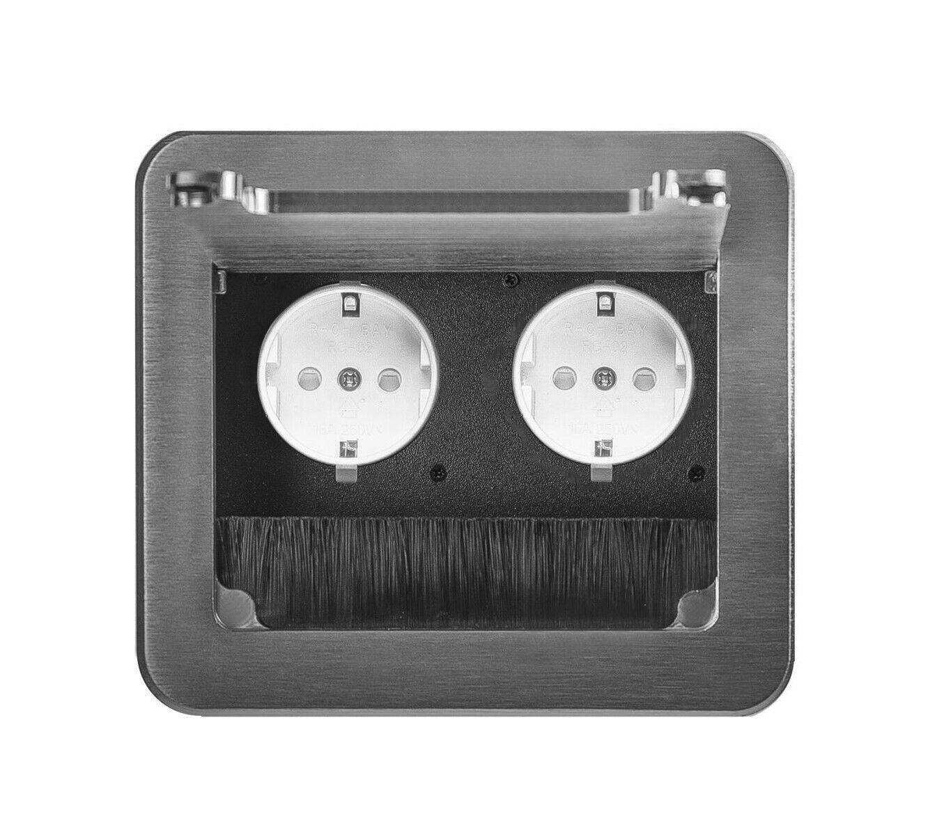 Einbausteckdose Tischsteckdose Bodensteckdose Fußbodensteckdose Wand Steckdose 2er Silber