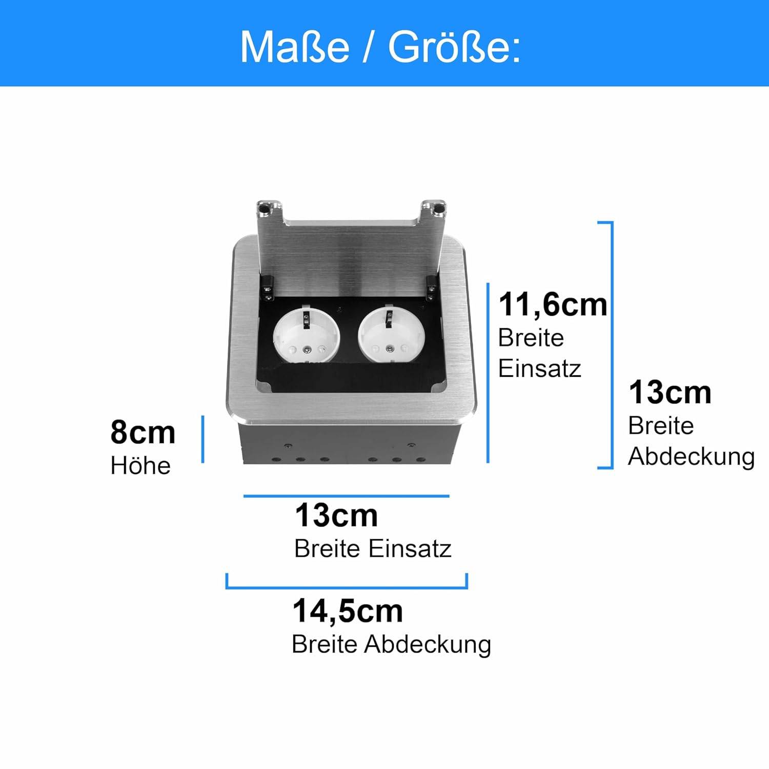 Einbausteckdose Tischsteckdose Bodensteckdose Fußbodensteckdose Wand Steckdose 2er Silber