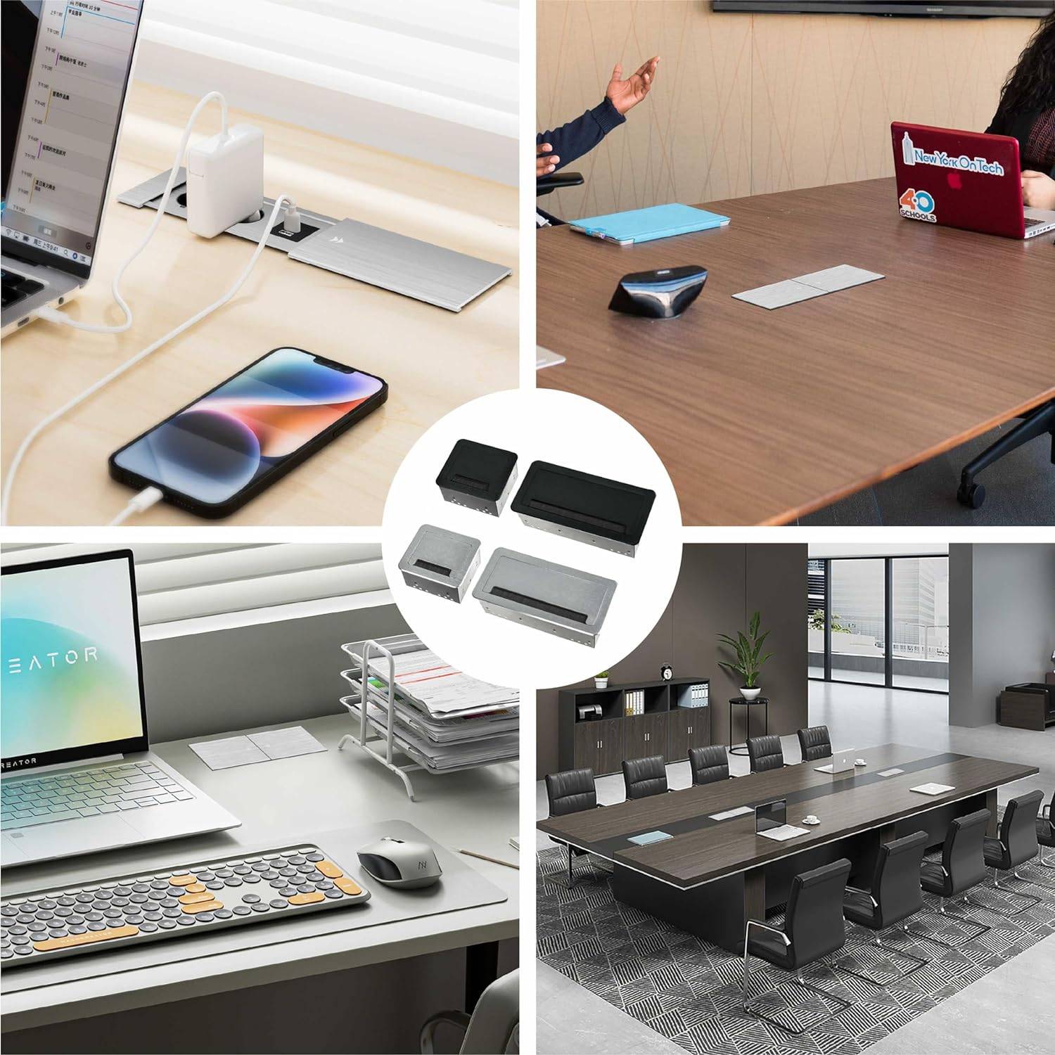 Einbausteckdose Tischsteckdose Bodensteckdose Fußbodensteckdose Wand Steckdose 3er + Internet Silber