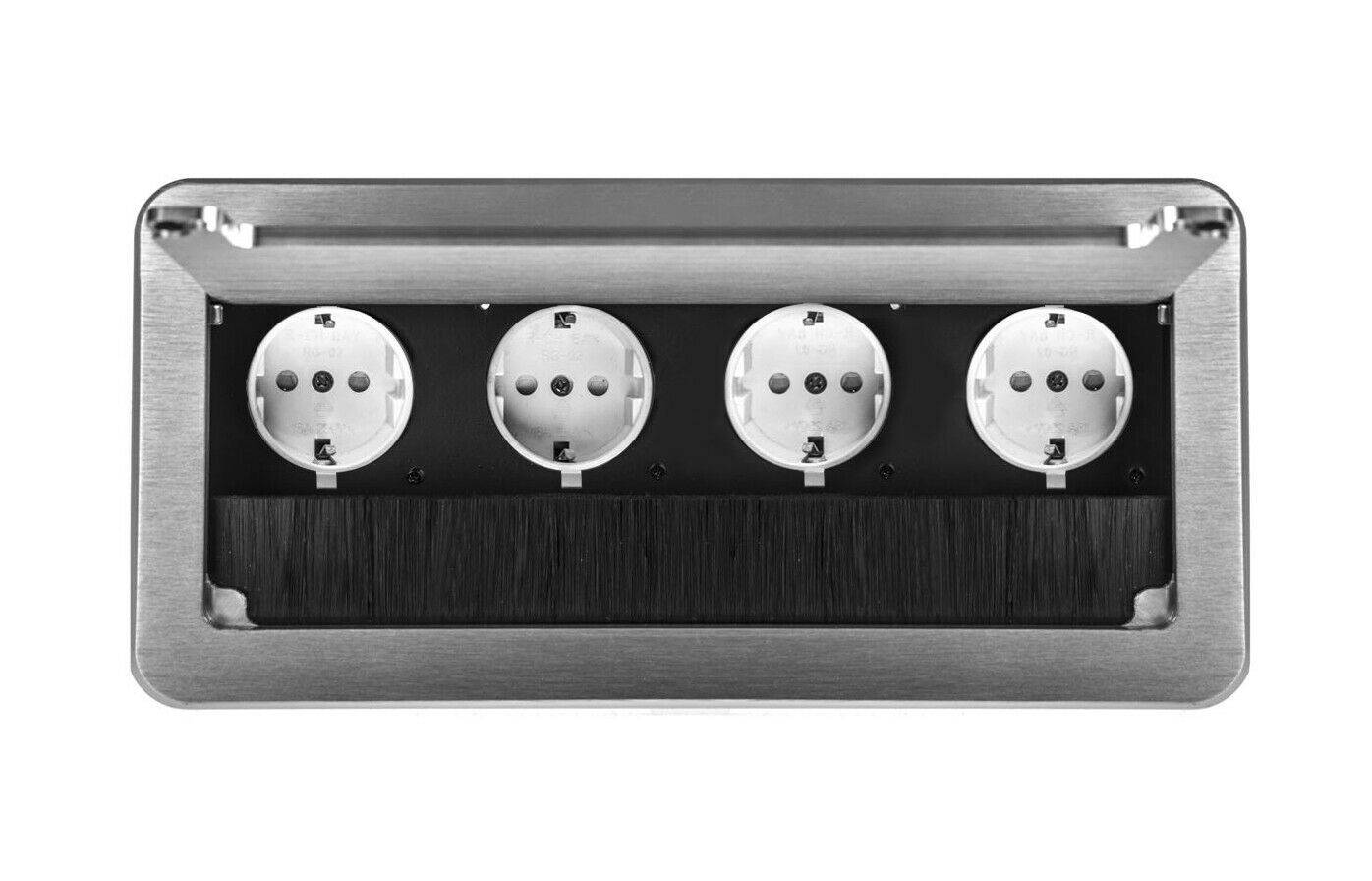 Einbausteckdose Tischsteckdose Bodensteckdose Fußbodensteckdose Wand Steckdose 4er Silber