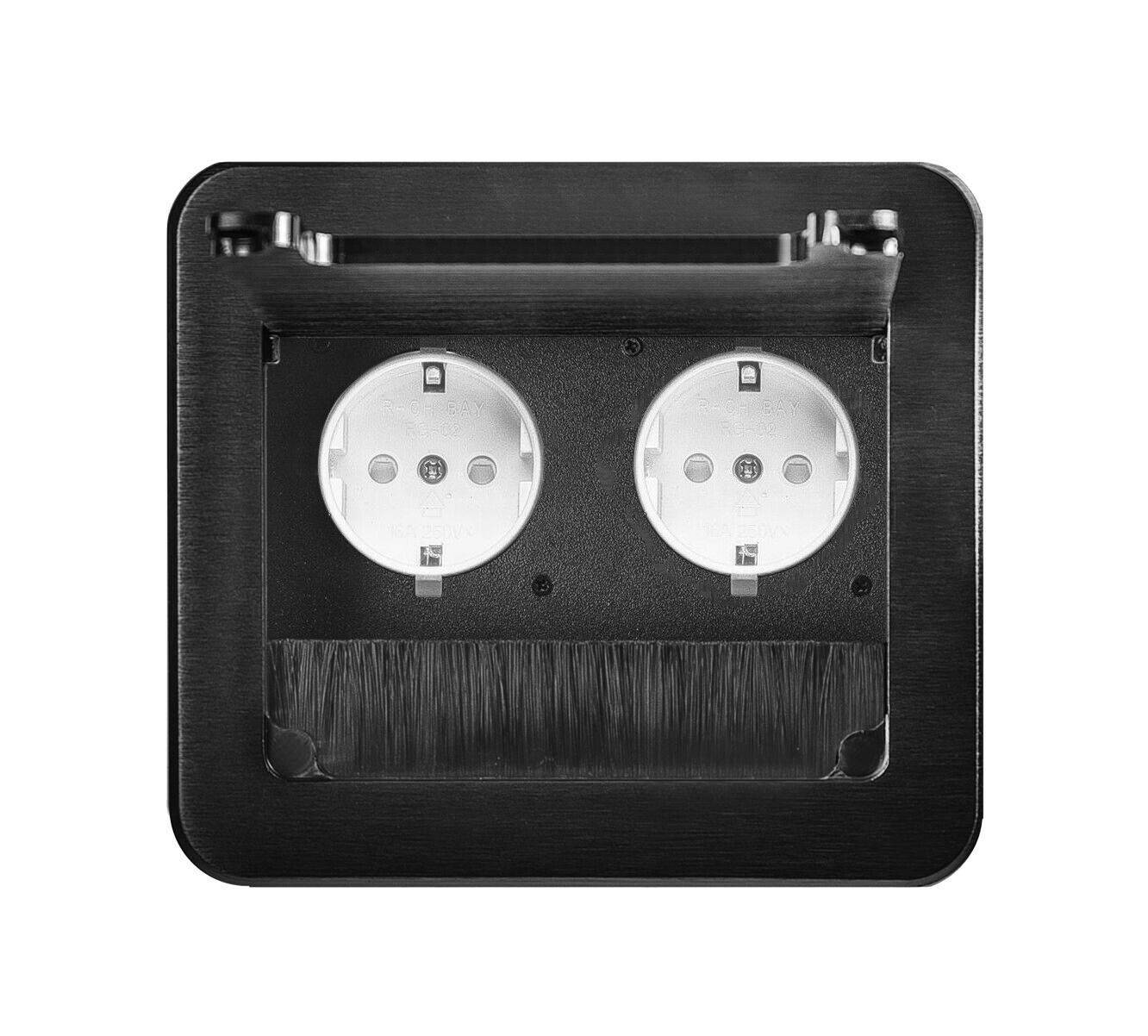 Einbausteckdose Tischsteckdose Bodensteckdose Fußbodensteckdose Wand Steckdose 2er Schwarz