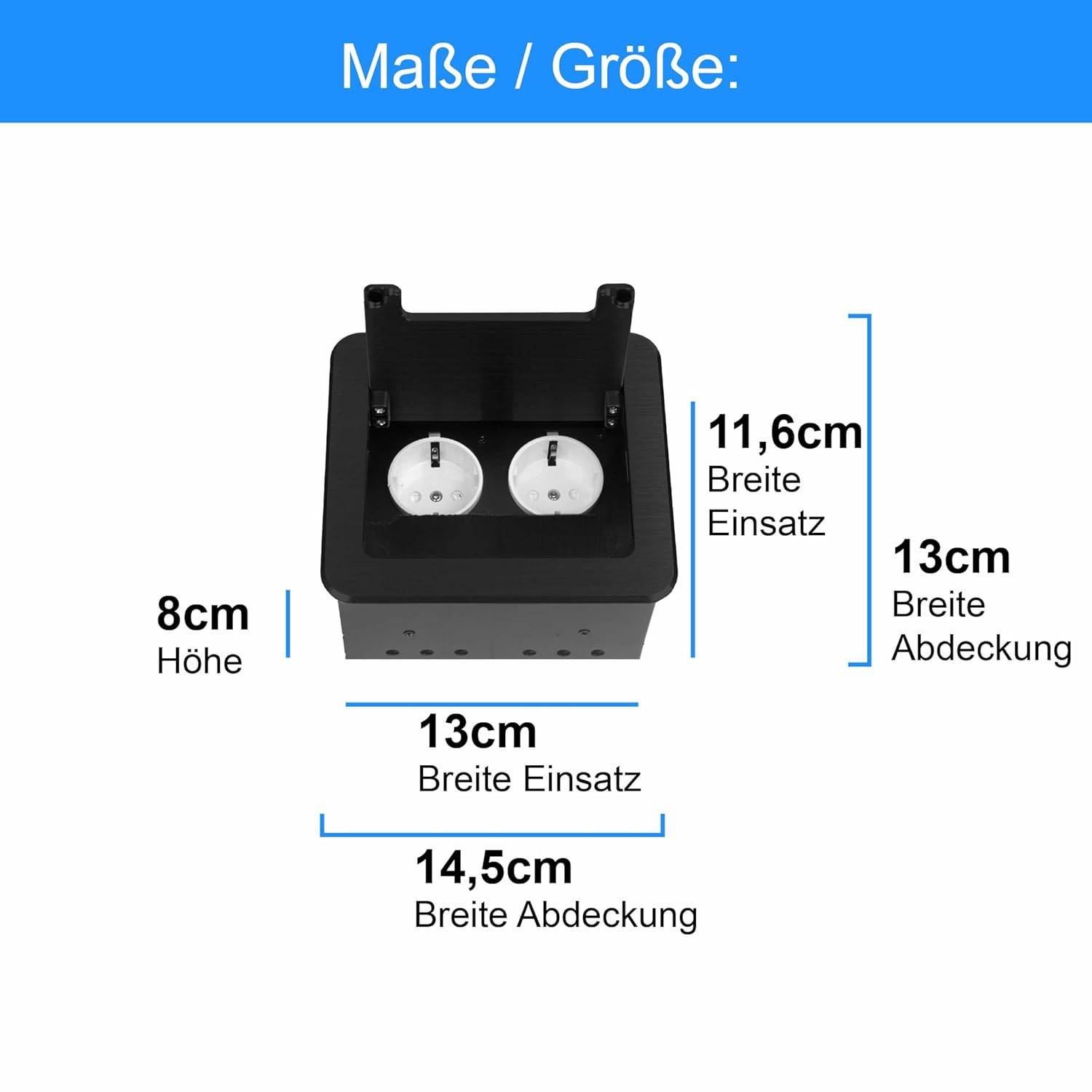 Einbausteckdose Tischsteckdose Bodensteckdose Fußbodensteckdose Wand Steckdose 2er Schwarz