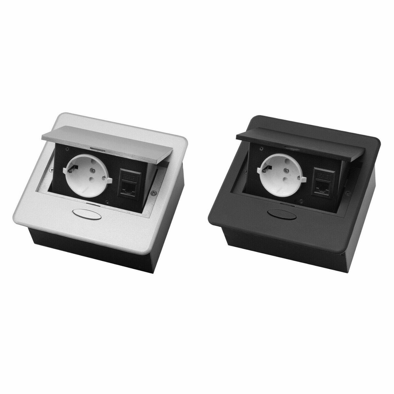 Einbausteckdose Tischsteckdose Fußbodensteckdose Bodensteckdose Wand Steckdose 1-Fach + Internet Schwarz