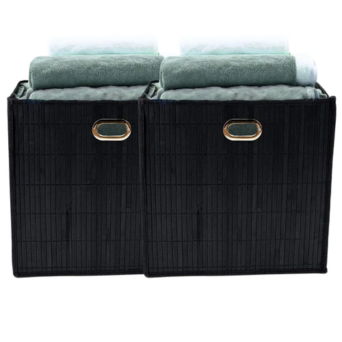 2x Premium Faltbox für Regal Vliess-Stoff + Bambus 31x31x31cm Aufbewahrungswürfel Aufbewahrungsbox Schwarz 2x Premium Faltbox für Regal Vliess-Stoff + Bambus 31x31x31cm Aufbewahrungswürfel Aufbewahrungsbox Schwarz