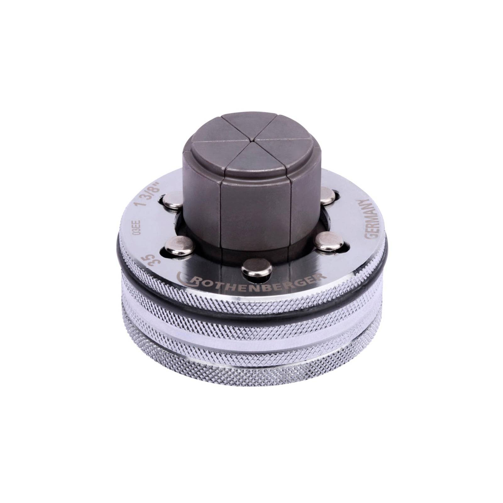 Rohrschneider von Rothenberger, silber und schwarz, kreisförmiges Design, zum Schneiden von Metallrohren, in Deutschland hergestellt.