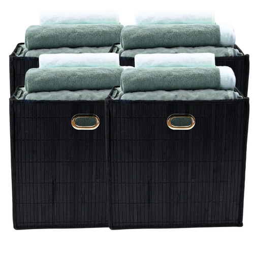 4x Premium Faltbox für Regal Vliess-Stoff + Bambus 31x31x31cm Aufbewahrungswürfel Aufbewahrungsbox Schwarz 4x Premium Faltbox für Regal Vliess-Stoff + Bambus 31x31x31cm Aufbewahrungswürfel Aufbewahrungsbox Schwarz