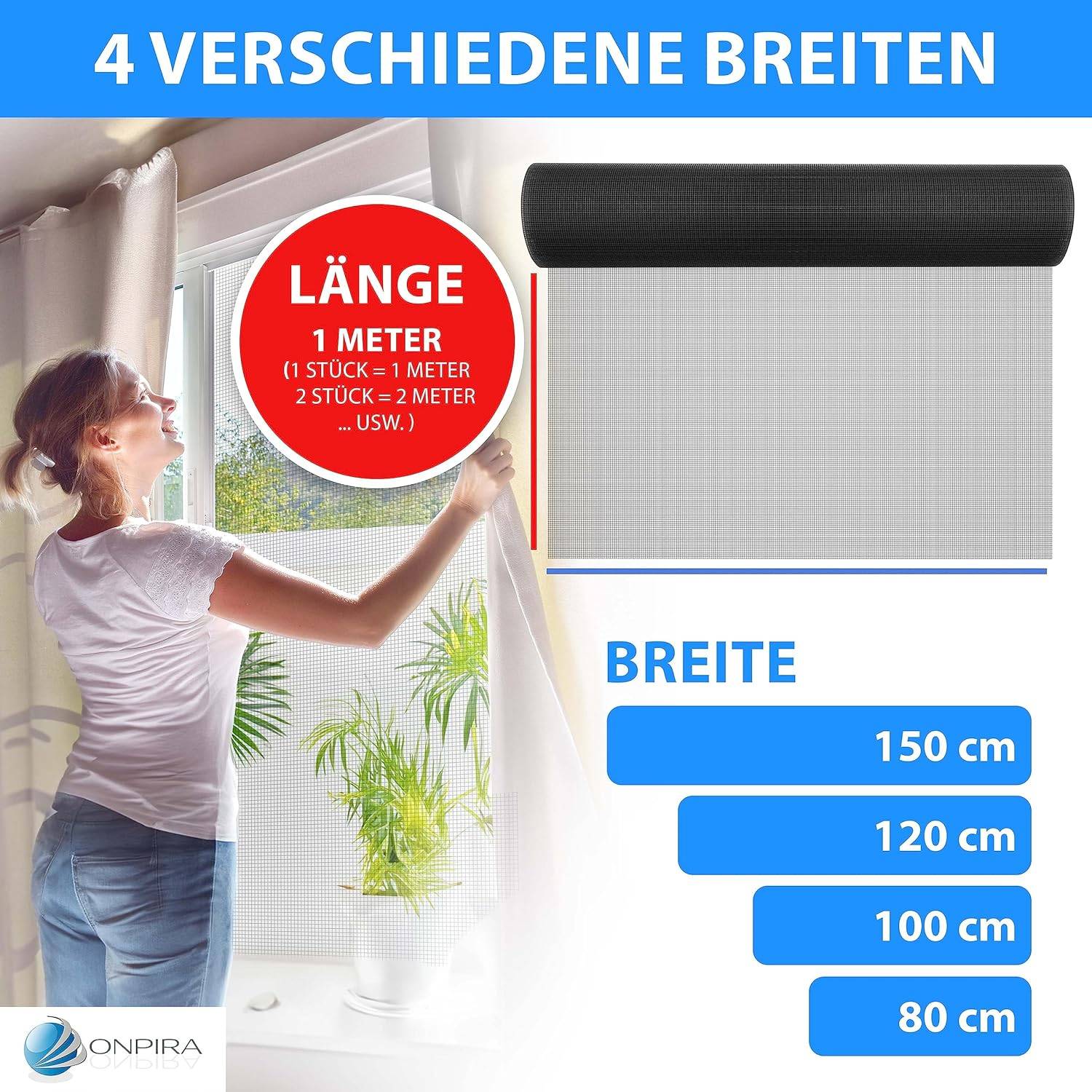 Fliegennetz 1,76€/m² Meterware Fliegengitter Insektenschutz Gitter Fiberglas 1,00 Meter Weiß
