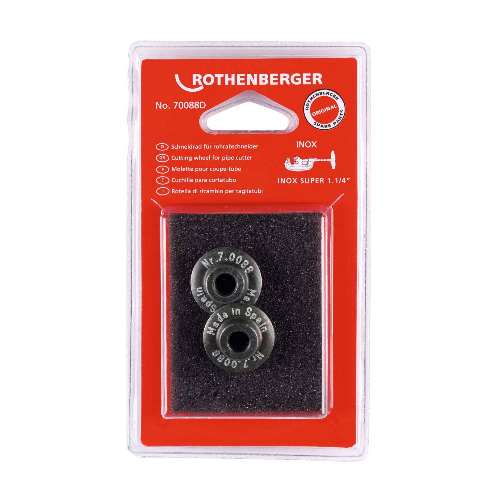 Verpackung mit einem Rothenberger Ersatz-Schneidrad für Rohrabschneider, gekennzeichnet mit 