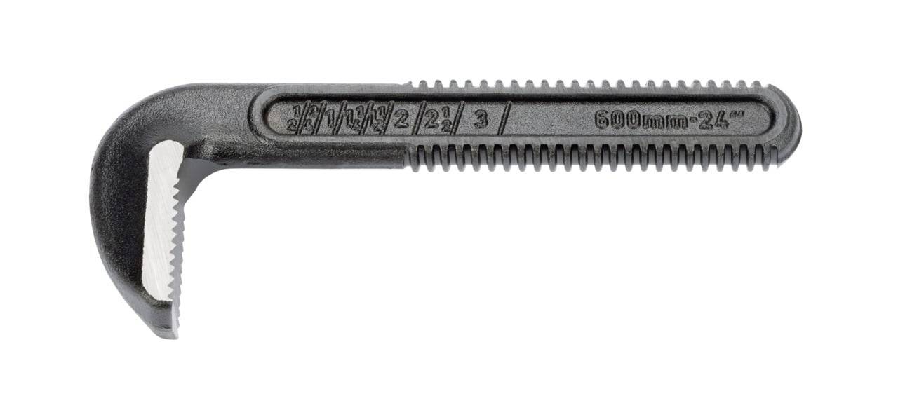 Nahaufnahme eines Schraubenschlüsselgriffs mit Größenmarkierungen von '2/8' bis '3' und '600 NM', die die einstellbare Größe und Drehmomentkapazität anzeigen.