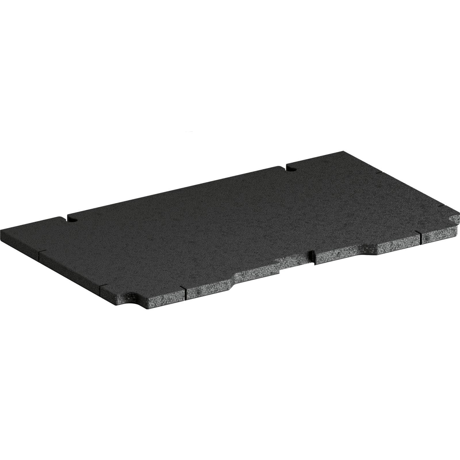 Eine rechteckige, schwarze, strukturierte Gummiunterlage mit verschließbaren Kanten, die üblicherweise als Bodenmatte in Turnhallen oder als Schutzpolsterung verwendet wird.