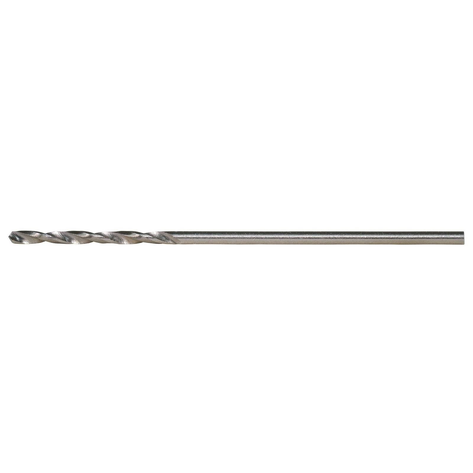 Ein langer, dünner Metallbohrer mit spiralförmigem Design, der zum präzisen Bohren in verschiedene Materialien verwendet wird. Der Bohrer wird horizontal dargestellt.