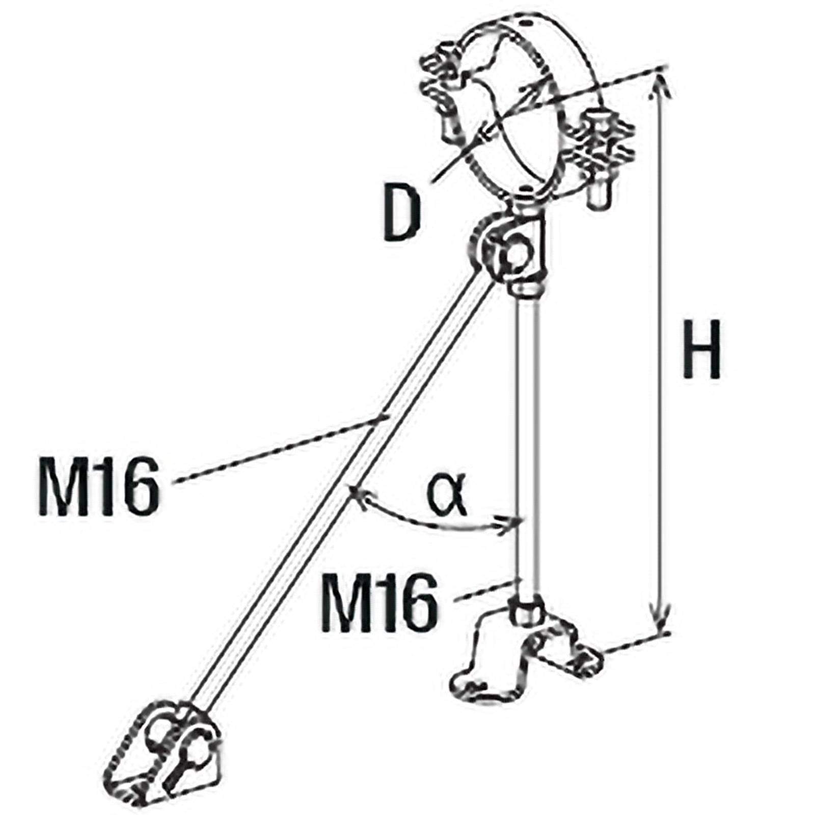 Diagramm einer Rohrabstützung mit Ankern, beschriftet mit 