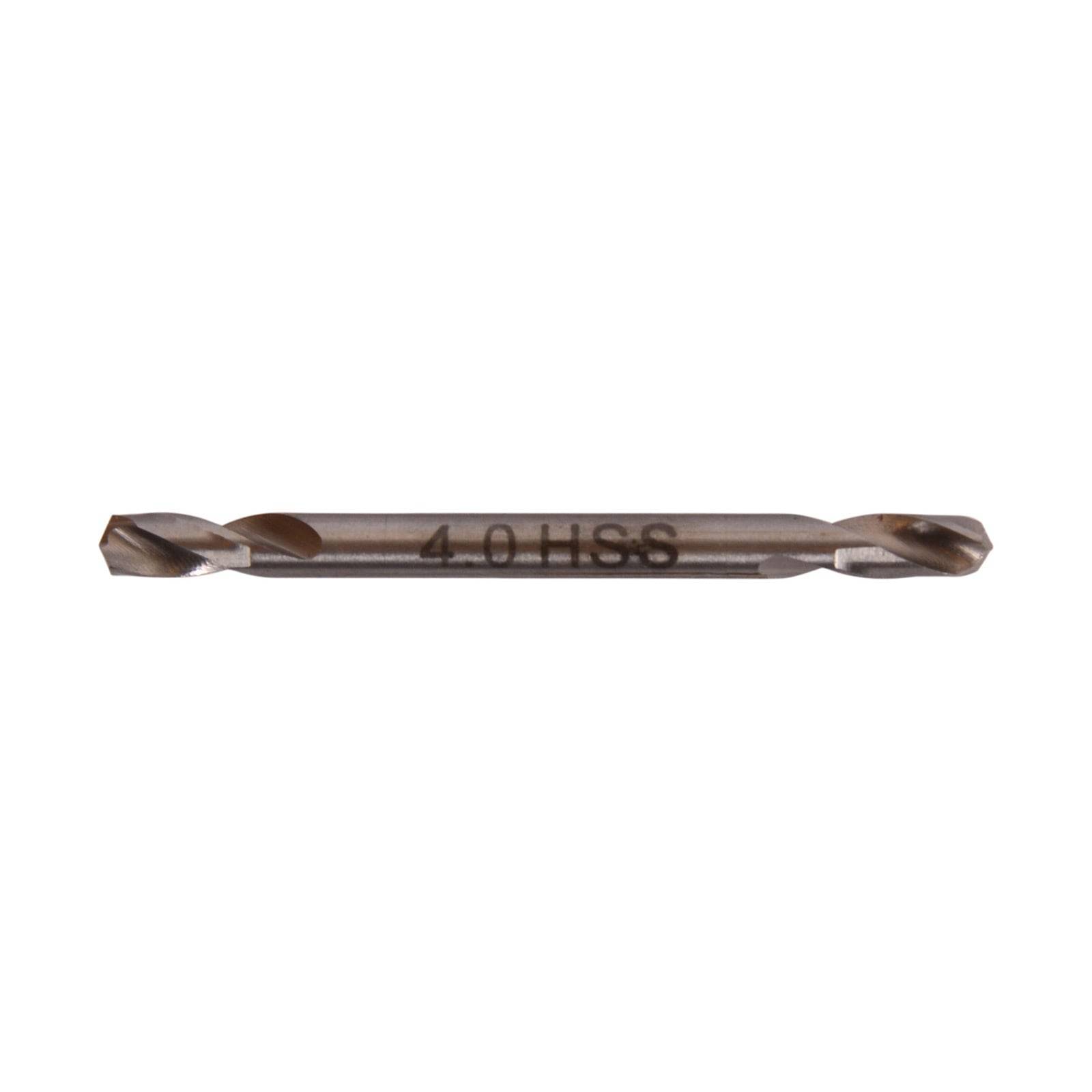 Ein Hochgeschwindigkeitsstahl- (HSS) Bohrer mit einem Durchmesser von 4,0 Millimetern, ausgestattet mit einem doppelseitigen Design für gesteigerte Bohreffizienz.