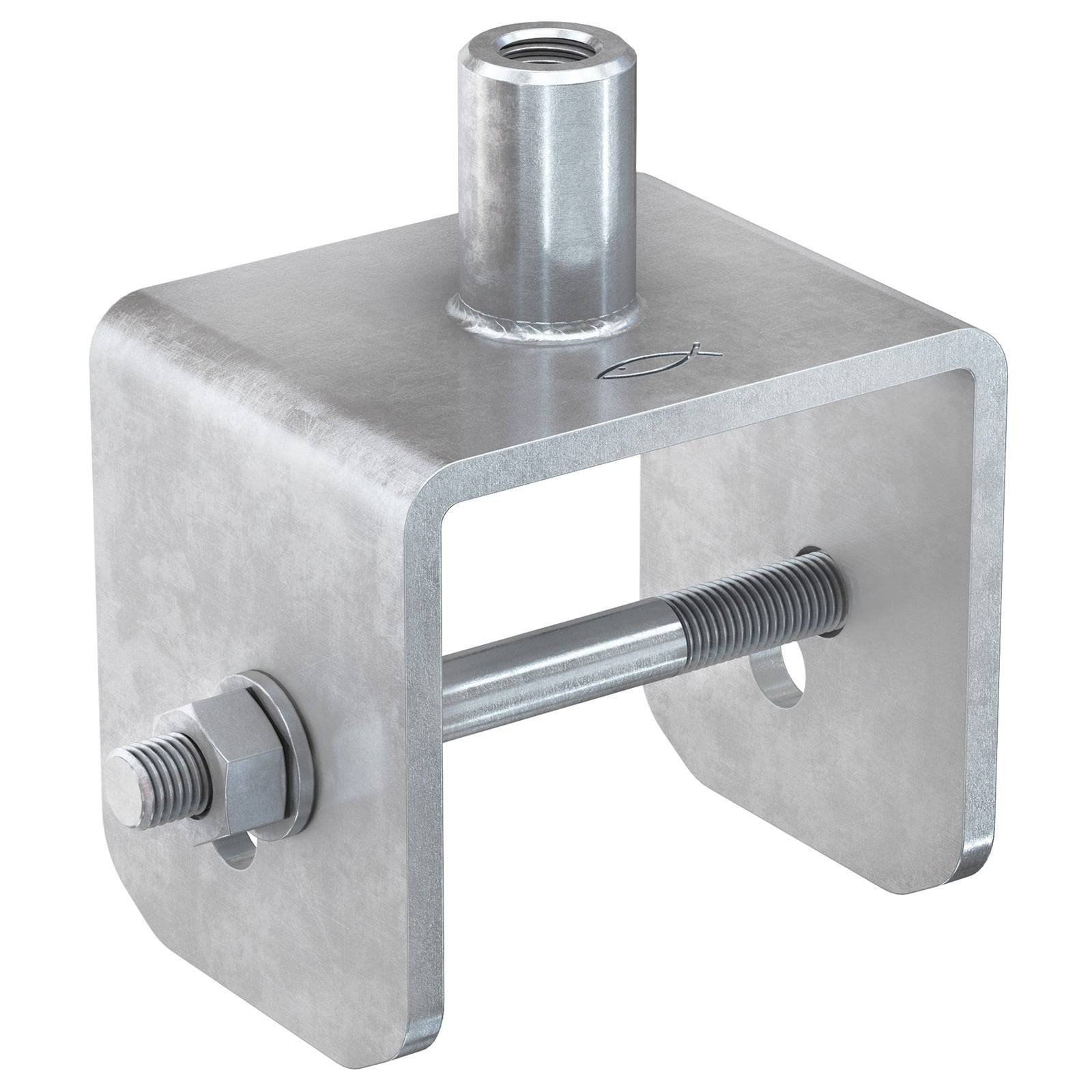 Metallhalterung mit einem zylindrischen Verbinder an der Oberseite und einem Gewindebolzen, der die Unterseite sichert, zur strukturellen Unterstützung.