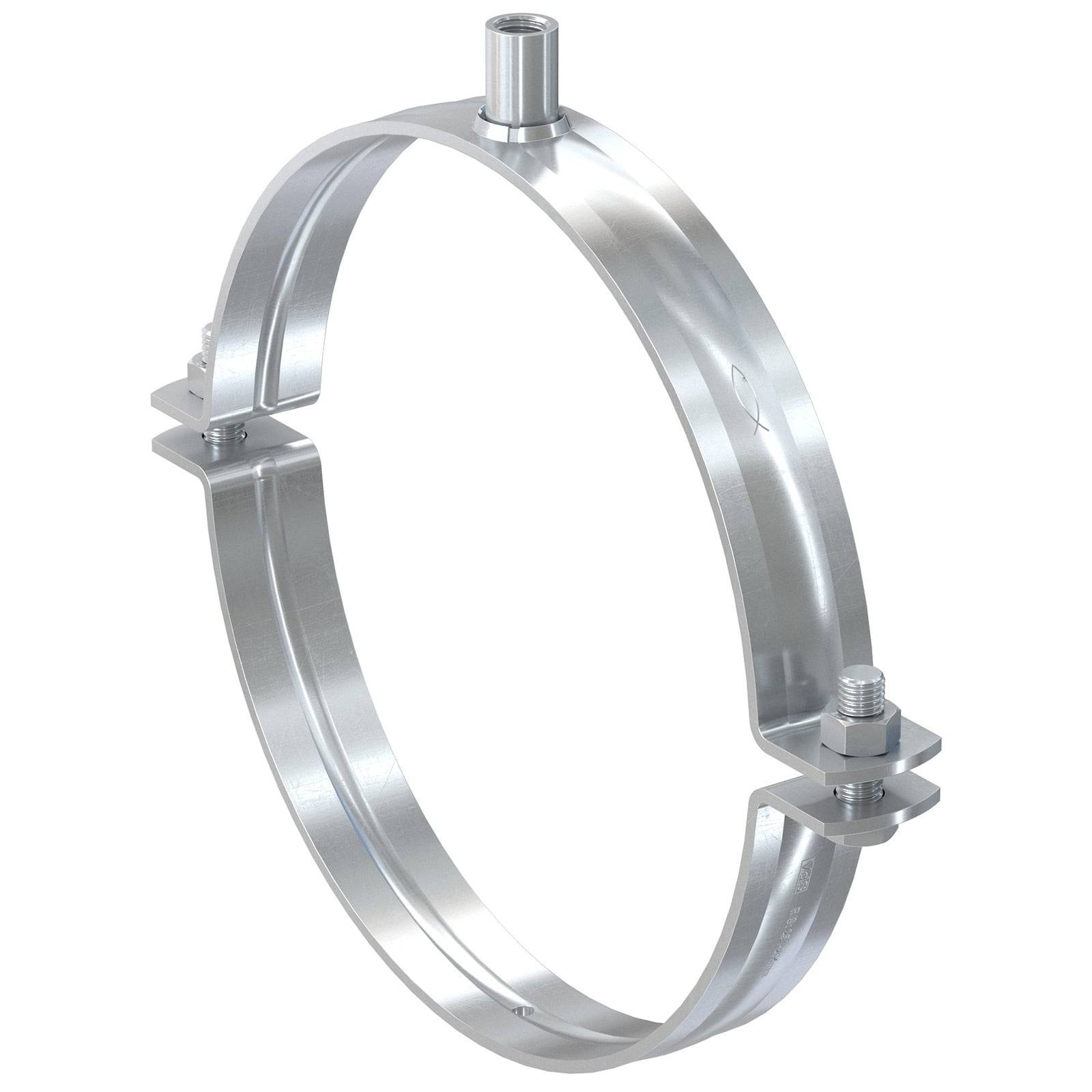 Metallrohrklemme mit zwei verstellbaren Schrauben zum Befestigen von Rohren.