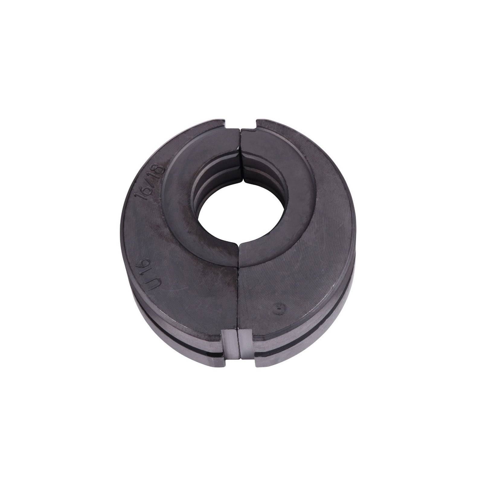 Ein schwarzer, zylindrischer Metallspaltbund mit einem zentralen Loch und den Zahlen '16-18', der in mechanischen Anwendungen verwendet wird.