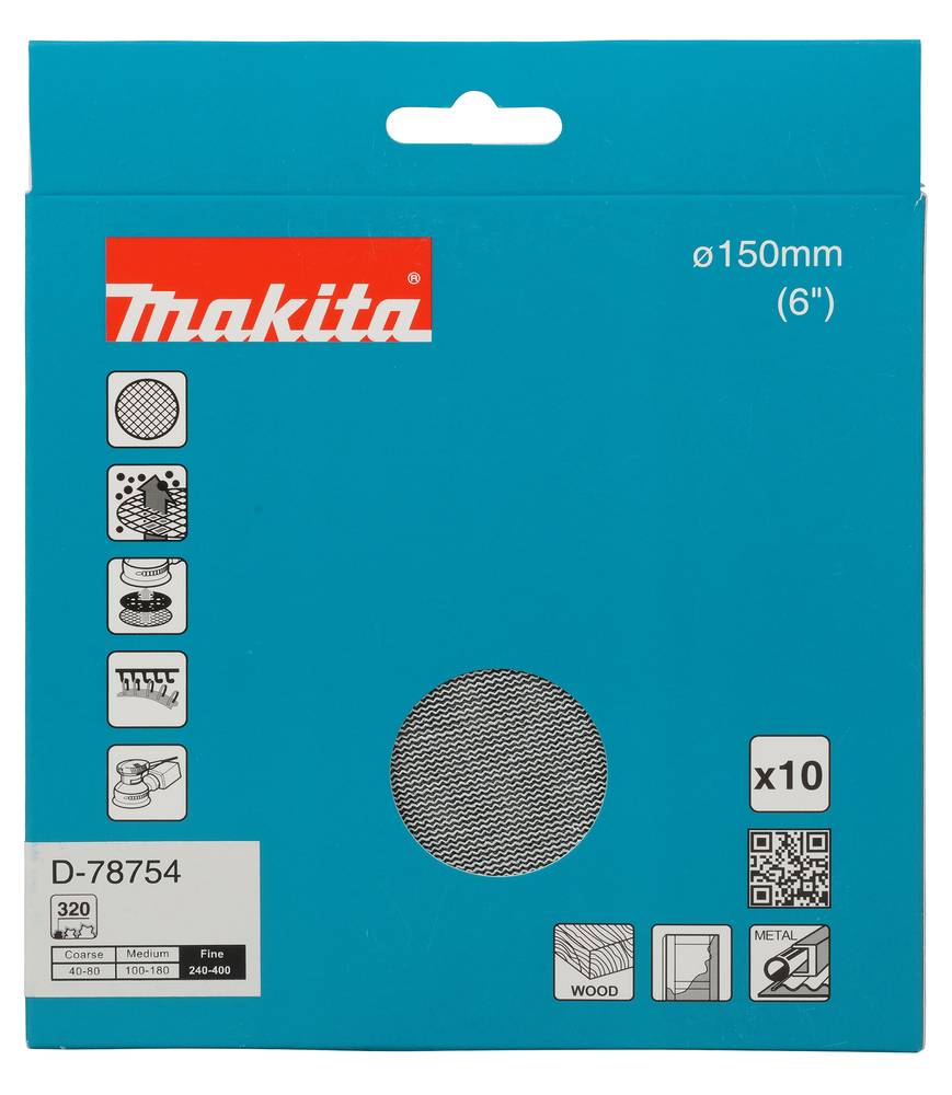 Makita Schleifnetz A320 150mm Klett Ø 150 mm • Körnung A320 • Klett • Gitter • 10 Stück