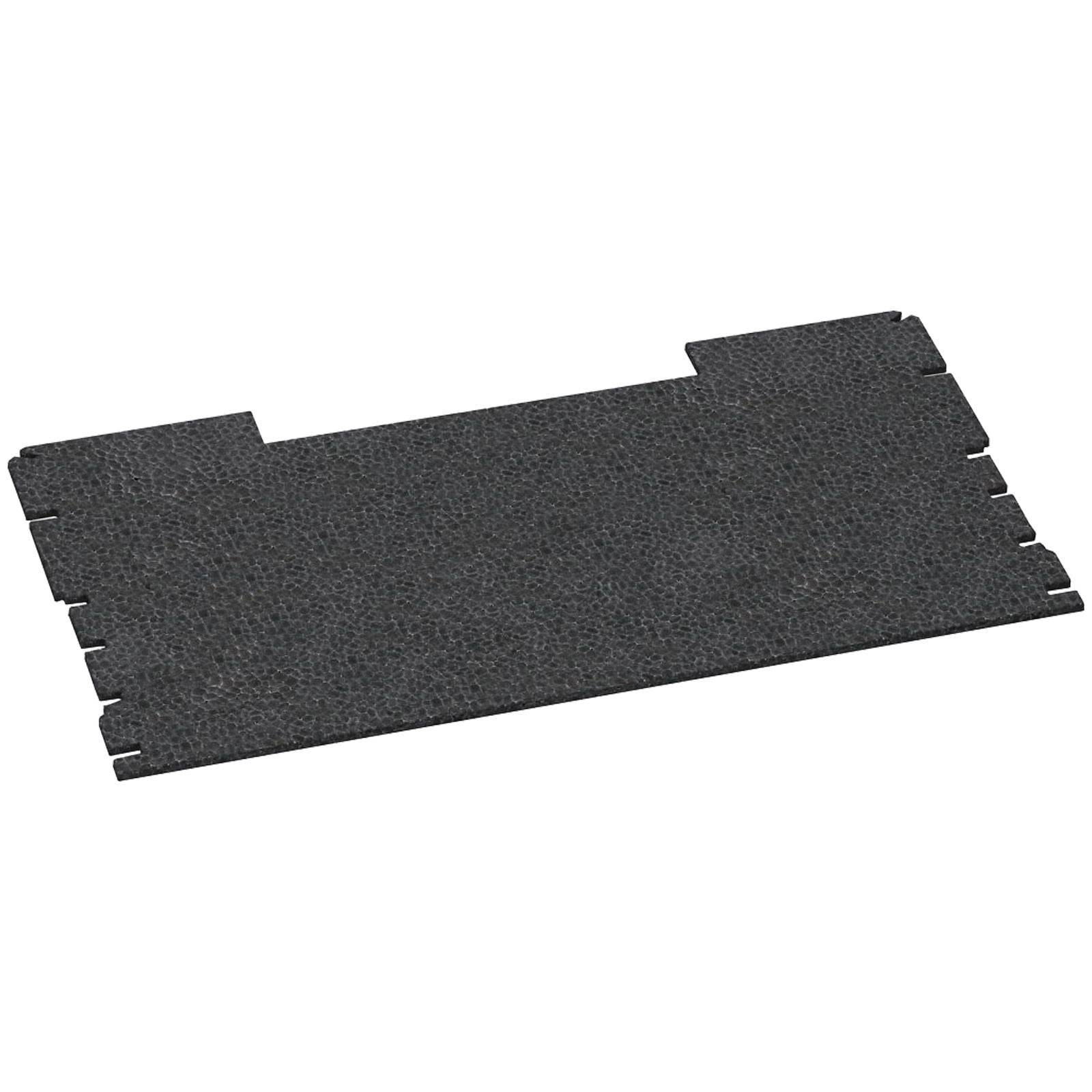 Eine einzelne schwarze Verbundbodenplatte mit strukturierter Oberfläche, die so konzipiert ist, dass sie nahtlos mit anderen Kacheln für Bodenbelegungszwecke zusammenpasst.