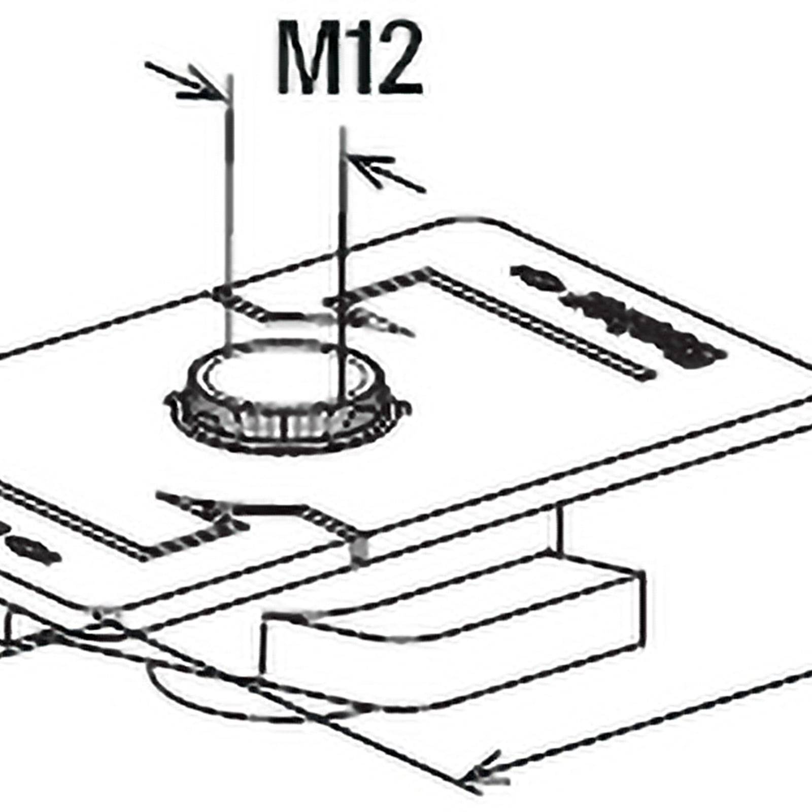 Technische Zeichnung zur Installation eines M12-Steckverbinders auf einem Panel, die Positionierungs- und Ausrichtungsdetails zeigt.