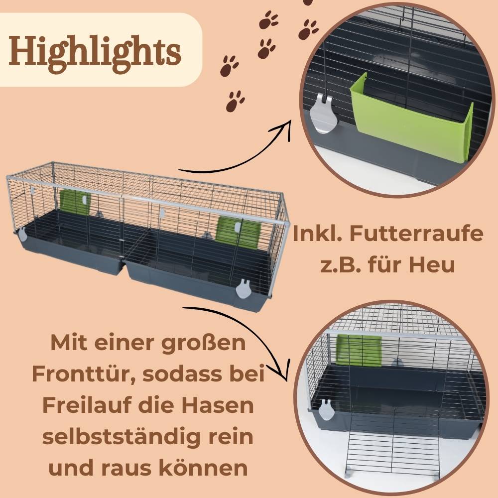 Kaninchenkäfig XXL Indoor Kaninchenstall 160 Meerschweinchen Käfig Hasenkäfig Kaninchenkäfig XXL drinnen draußen Hasenstall inkl. Heuraufe Kleint