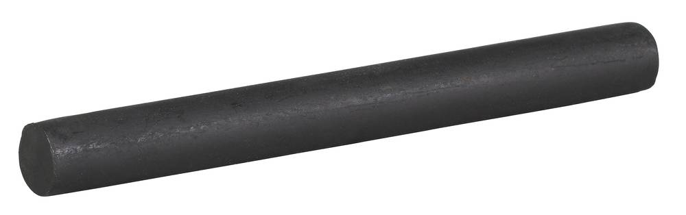 Ein langer schwarzer zylindrischer Metallstab oder ein schwarzes Metallrohr, das diagonal auf weißem Hintergrund dargestellt ist.