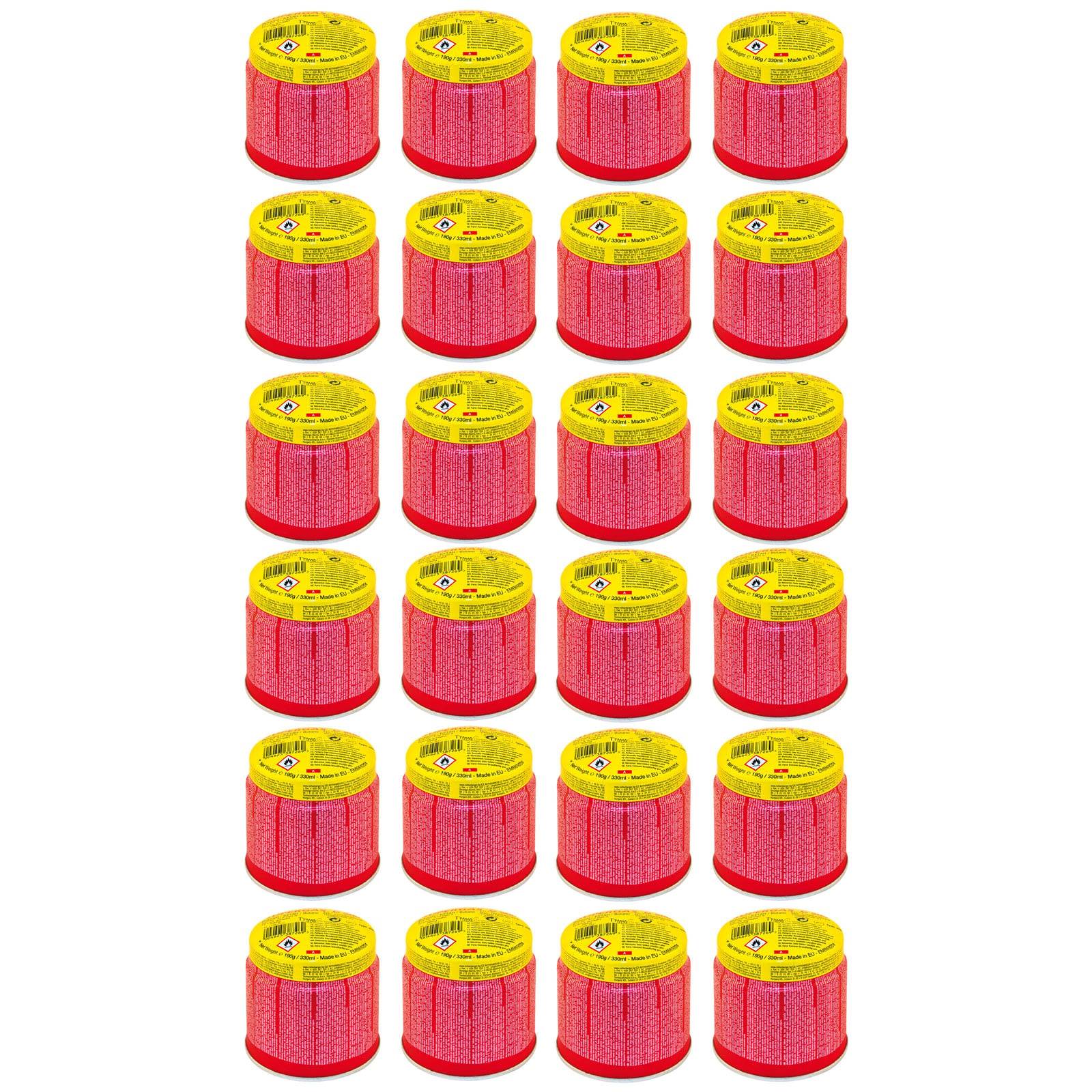 24er-Pack Campbell's Healthy Request Hühner-Reis-Suppe in Dosen mit roten und gelben Etiketten, in vier Reihen zu je sechs Dosen angeordnet.