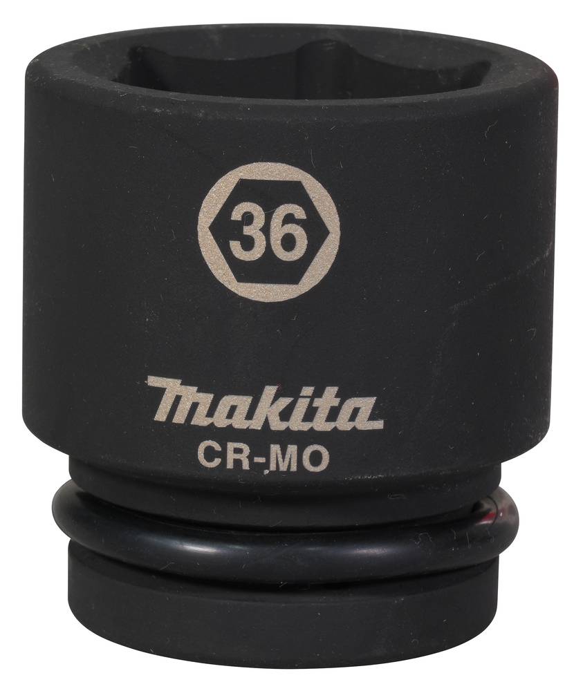 Schwarze Makita CR-MO-Steckdose mit der Kennzeichnung der Sechskantgröße '36' auf weißem Hintergrund.