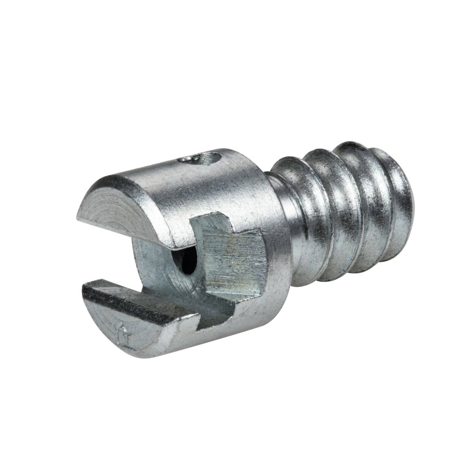 Ein Gewindedübel mit einer Gewindestruktur an einem Ende und einem Schlitzkopf am anderen Ende, der zum Verbinden von Materialien verwendet wird.