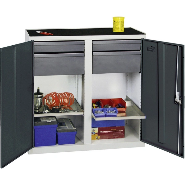 Stumpf Werkzeug- und Materialschrank Serie 3000 lichtgrau / anthrazitgrau + 2 Schubladen 100 mm + 2 Schubladen 200 mm + 2 Auszugsböden - 3002371 Stumpf Werkzeug- und Materialschrank Serie 3000 lichtgrau / anthrazitgrau + 2 Schubladen 100 mm + 2 Schubladen 200 mm + 2 Auszugsböden - 3002371