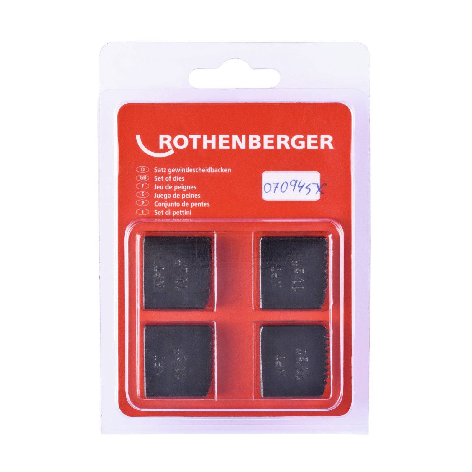 Rothenberger-Satz von Matrizen in Verpackung mit vier quadratischen schwarzen Matrizen, die sichtbar sind. Produktcode 070945X auf der Verpackung angegeben.