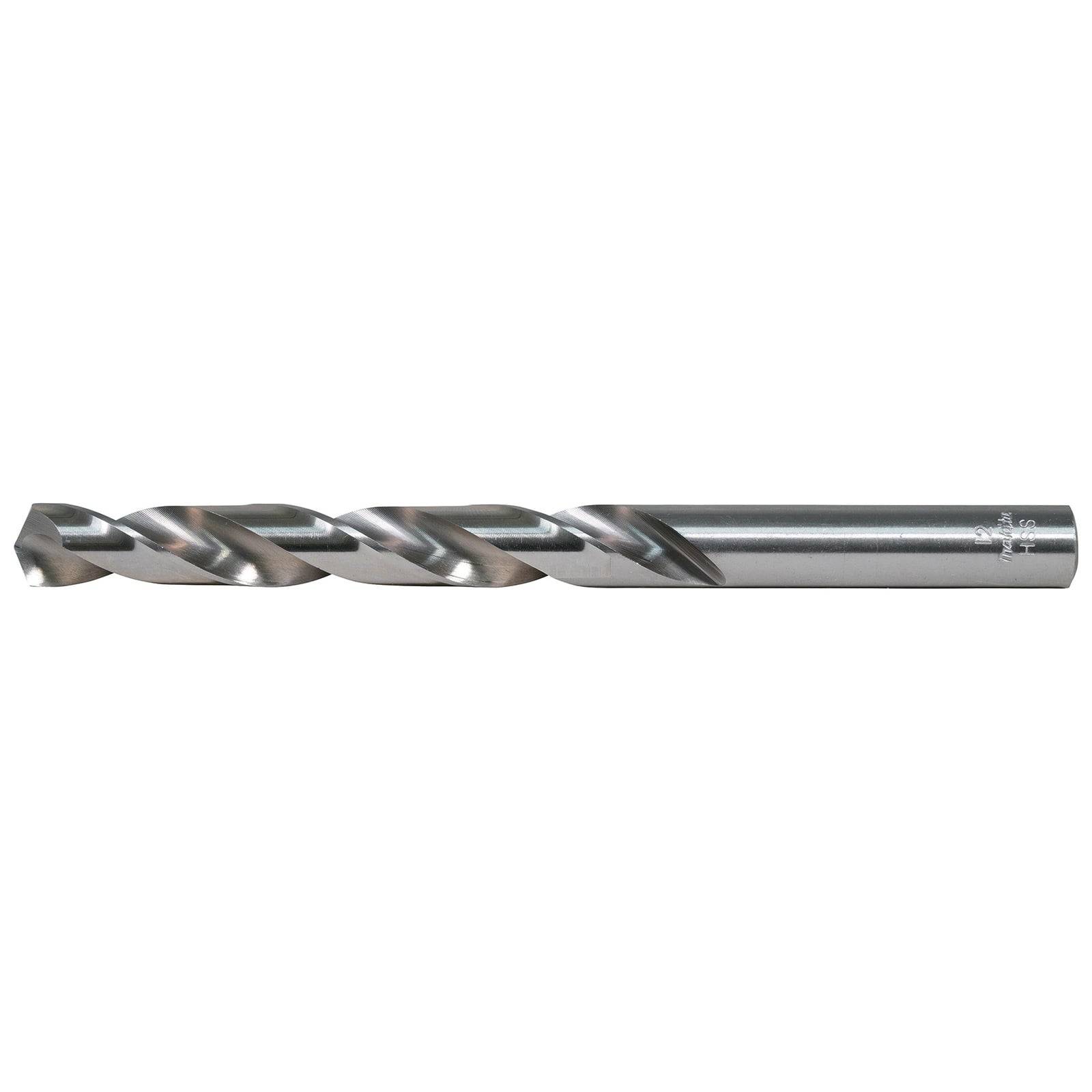 Ein Metallbohrer mit spiralförmiger Nut, der zum Bohren von Löchern in verschiedenen Materialien verwendet wird, auf einem weißen Hintergrund abgebildet.