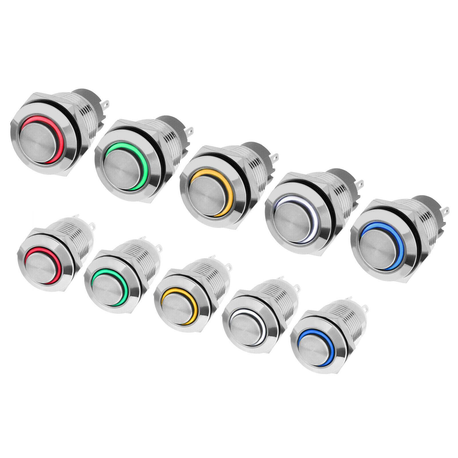 Taster Schalter 12V LED Beleuchtung Klingel Drucktaster Druckschalter Edelstahl 12mm Taster Blau