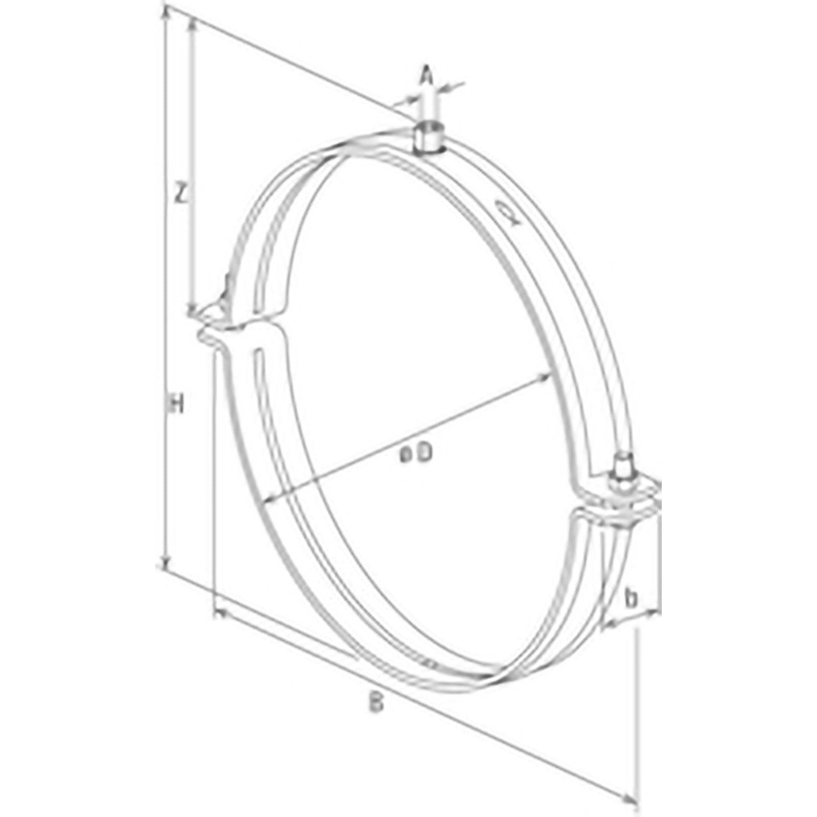 Diagramm einer kreisförmigen Klemmvorrichtung mit beschrifteten Abmessungen: A, B, D, H, Z und b. Es zeigt Spannmechanismen an Ober- und Unterseite.