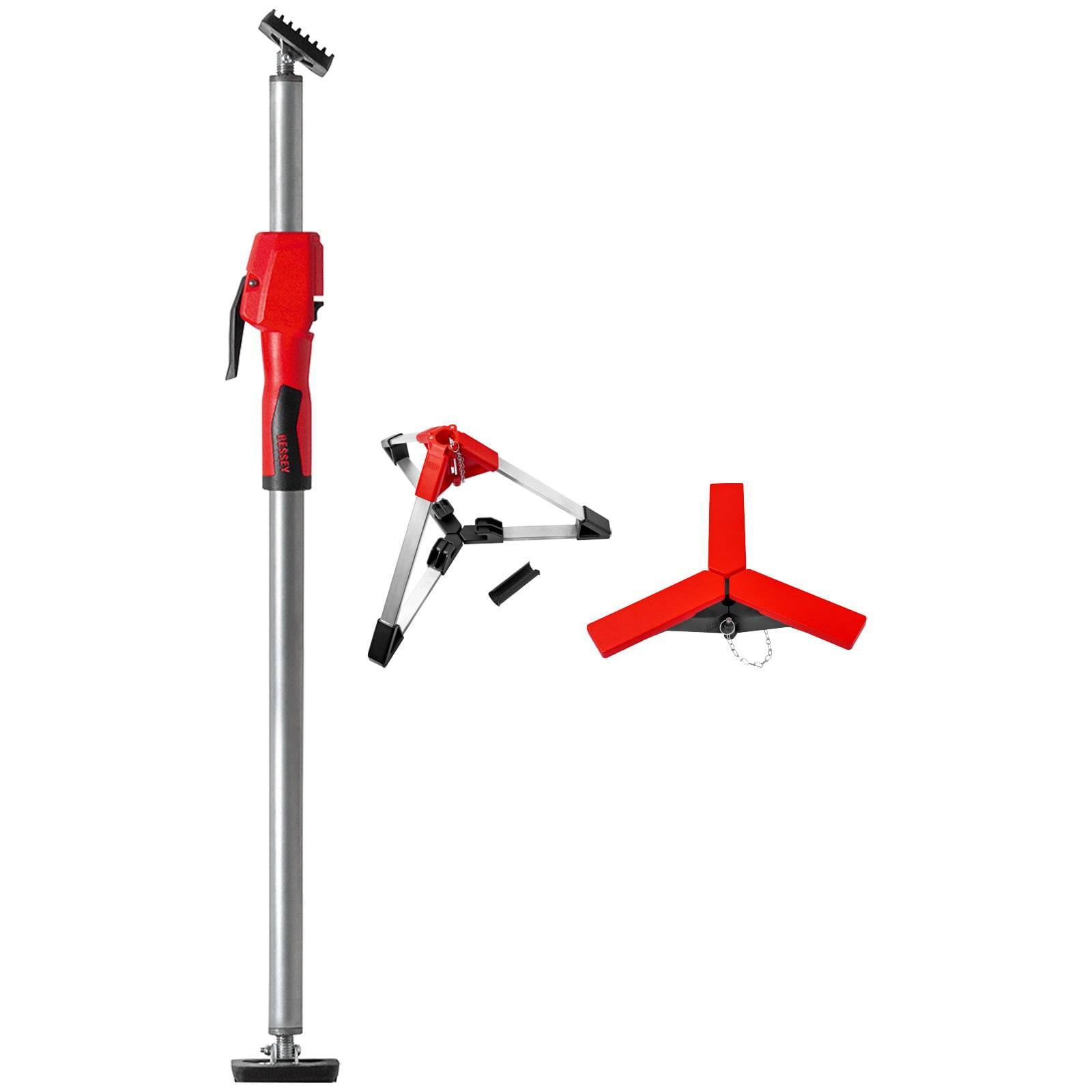 Metallständer und Dreibeinstativ zur Unterstützung und Stabilisierung. Das rote und metallische Design deutet auf robuste Konstruktion und Verstellbarkeit hin.