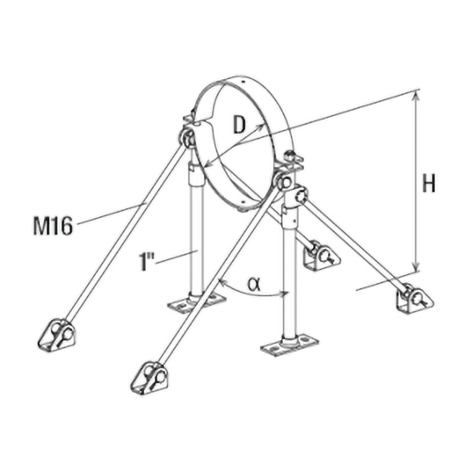 Rohrhalterungszeichnung mit beschrifteten Abmessungen: horizontale Länge 1