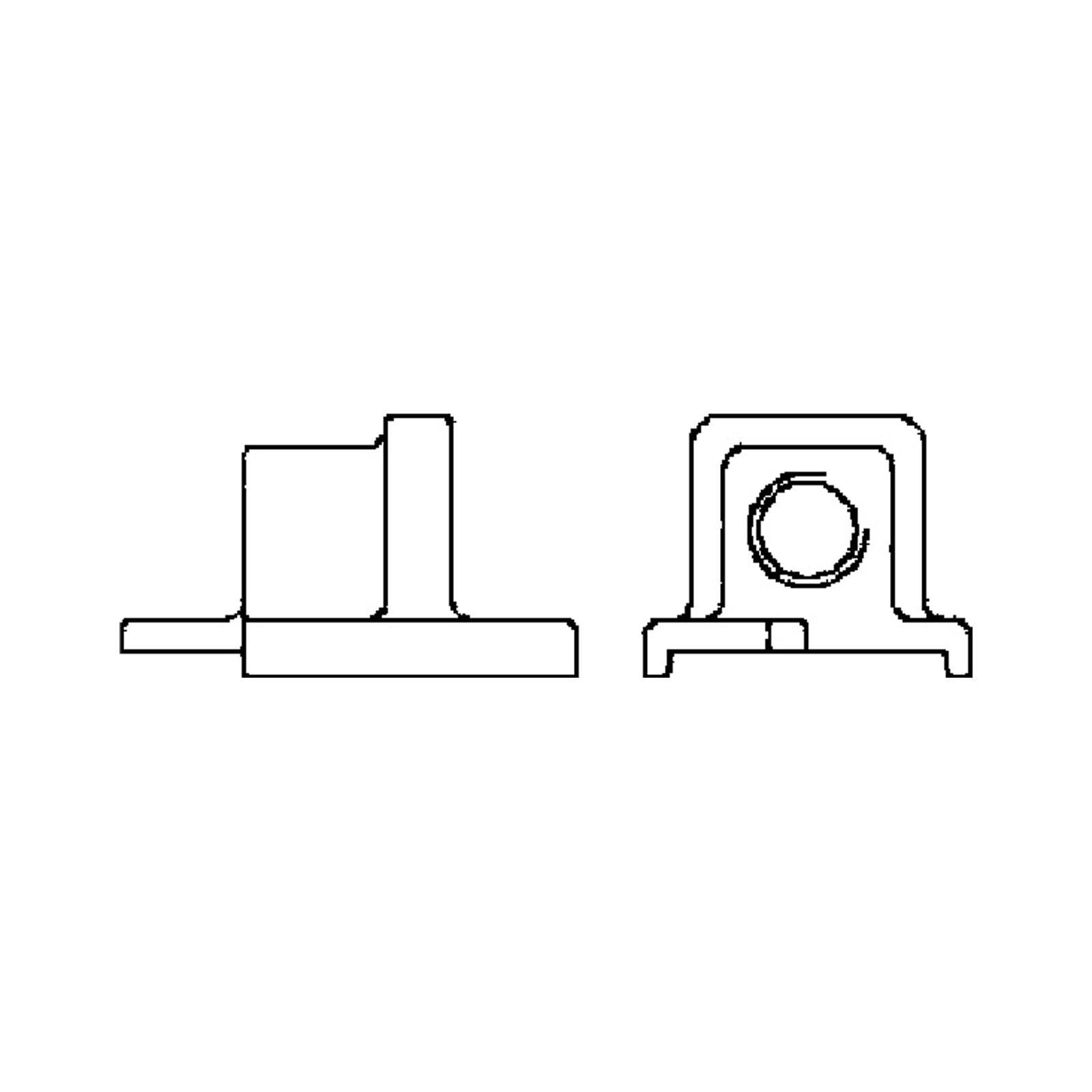 Technische Zeichnung mit zwei Ansichten eines mechanischen Bauteils: eine Seitenansicht links und eine Frontansicht rechts.