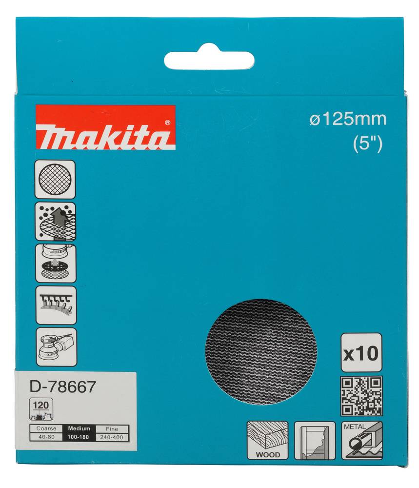 Makita Schleifnetz A120 125mm Klett Ø 125 mm • Körnung A120 • Klett • Gitter • 10 Stück