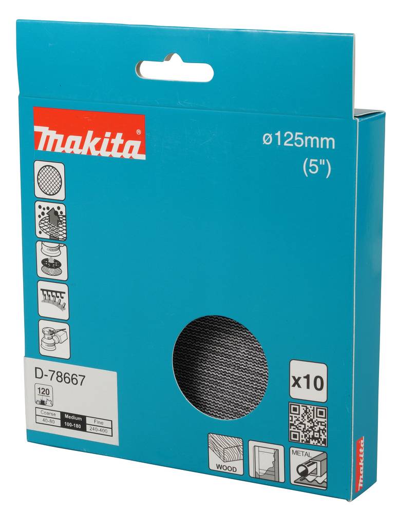 Makita Schleifnetz A120 125mm Klett Ø 125 mm • Körnung A120 • Klett • Gitter • 10 Stück