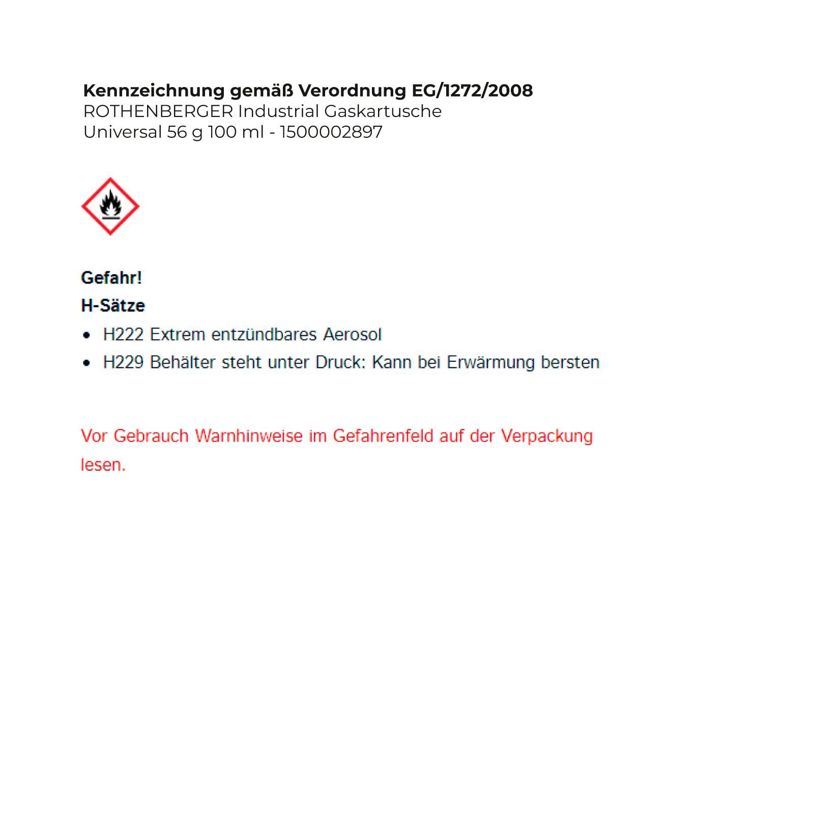 ROTHENBERGER Industrial Gaskartusche Universal 56 g 100 ml - 1500002897