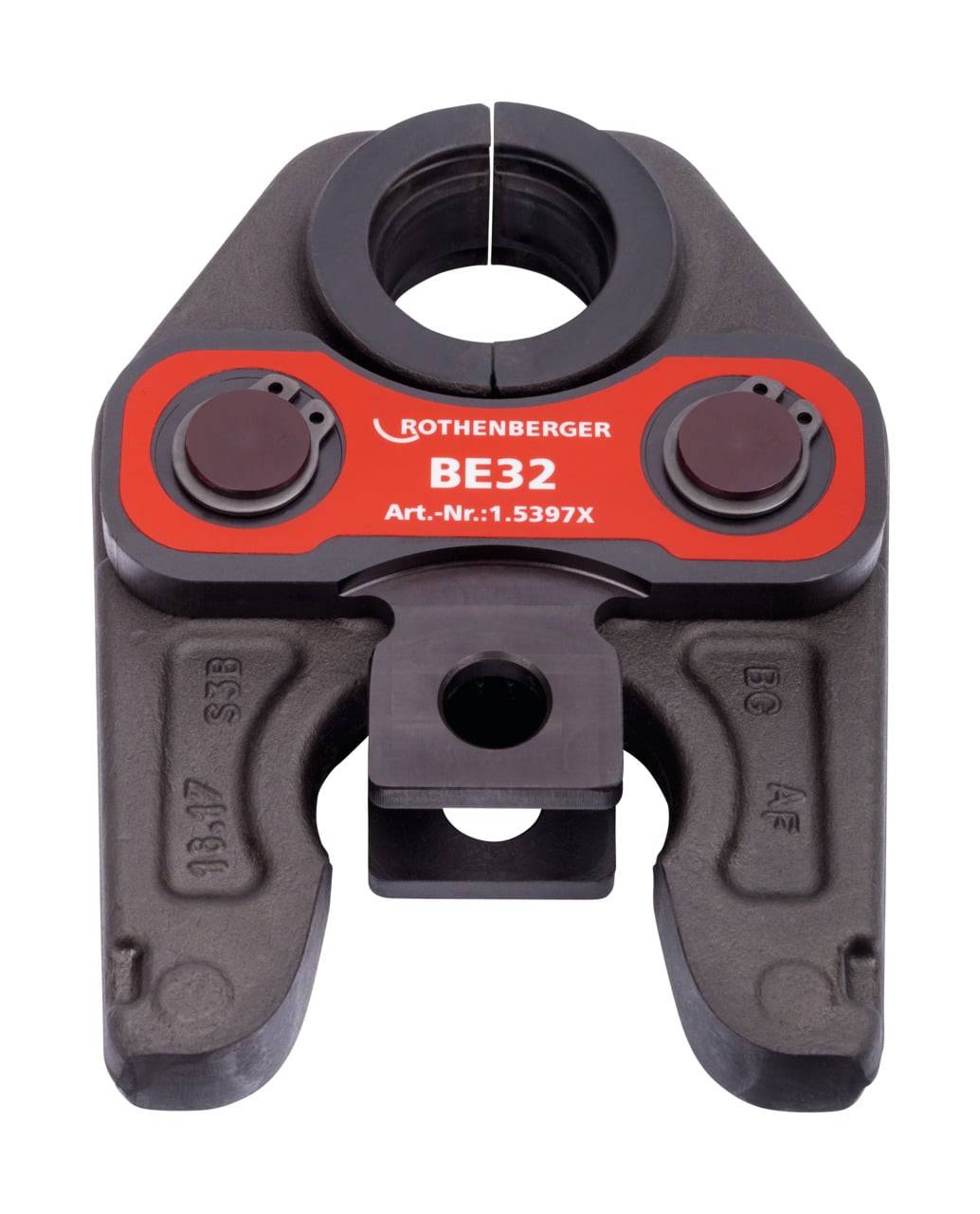 Crimpwerkzeugkopf mit der Bezeichnung 'Rothenberger BE32 Art.-Nr.:1.5397X', konzipiert für Rohranschlüsse und ausgestattet mit einer robusten, metallischen Konstruktion.