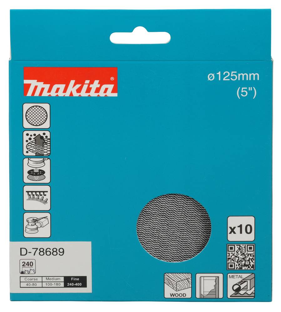 Makita Schleifnetz A240 125mm Klett Ø 125 mm • Körnung A240 • Klett • Gitter • 10 Stück