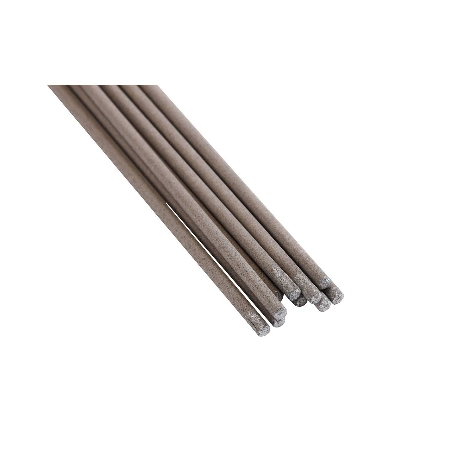 Sieben graue Schweißelektroden, die in einer Fächerform vor einem weißen Hintergrund angeordnet sind.