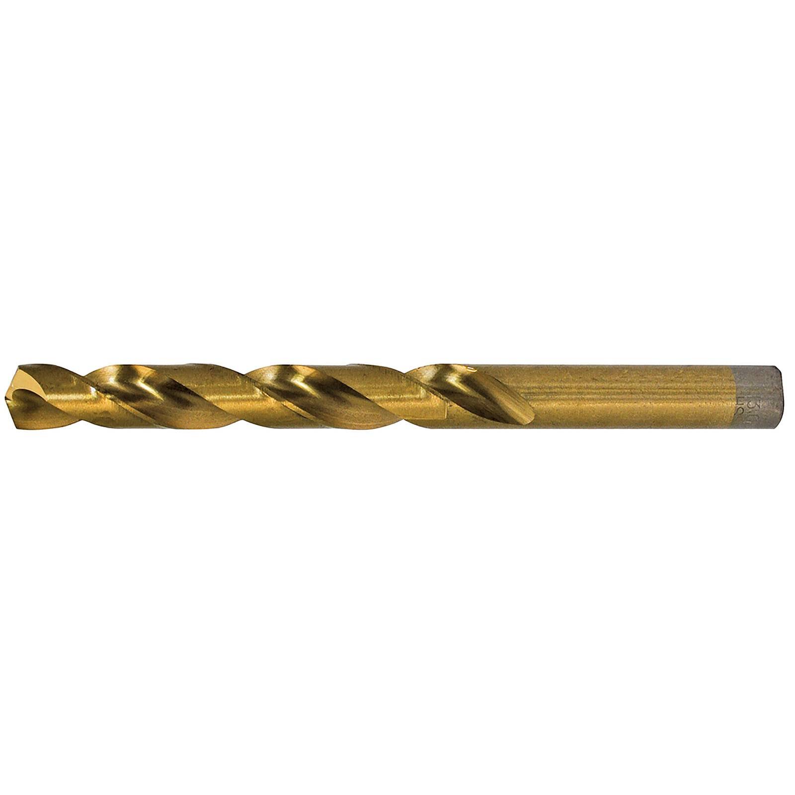Ein Nahaufnahmebild eines goldenen Spiralbohrers mit geradem Schaft, der zum Bohren von Löchern in verschiedenen Materialien verwendet wird.