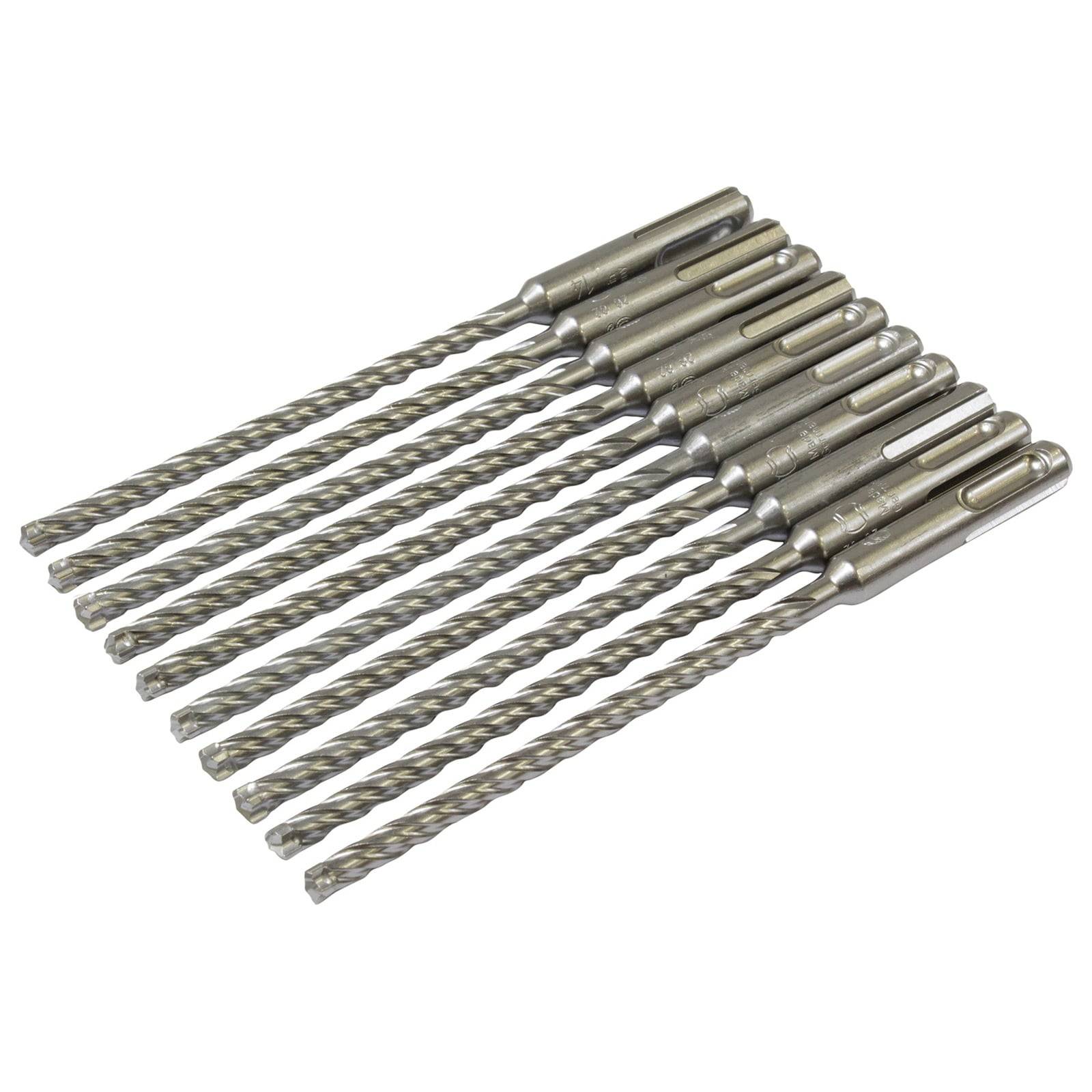 Eine Reihe von zehn Metallbohrern, jeder mit einer Spiralmusterung, die zum Bohren von Löchern in verschiedenen Materialien verwendet werden.