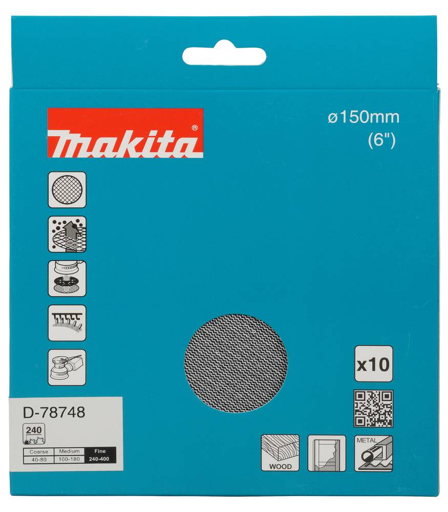 Makita Schleifnetz A240 150mm Klett Ø 150 mm • Körnung A240 • Klett • Gitter • 10 Stück
