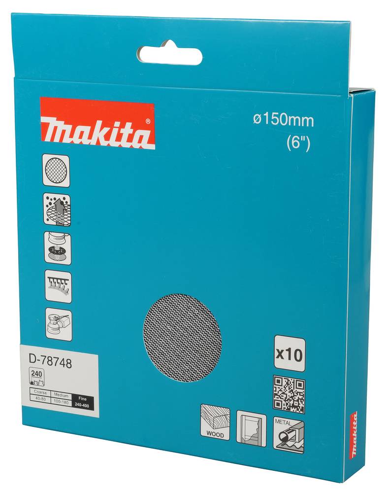 Makita Schleifnetz A240 150mm Klett Ø 150 mm • Körnung A240 • Klett • Gitter • 10 Stück