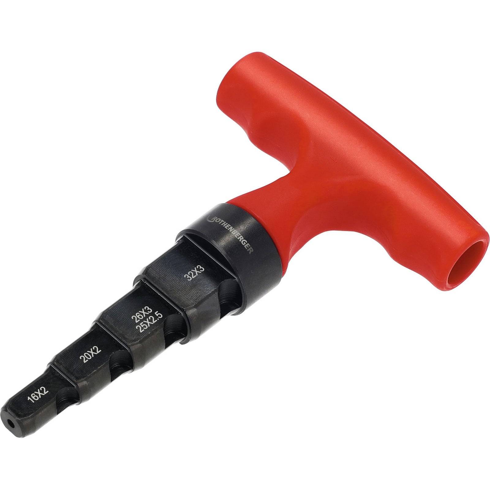 Ein rot-schwarzer T-förmiger Drehmomentschlüssel mit beschrifteten Rastungen für verschiedene Einstellungen. Wird zur präzisen Befestigung von Schrauben und Muttern verwendet.