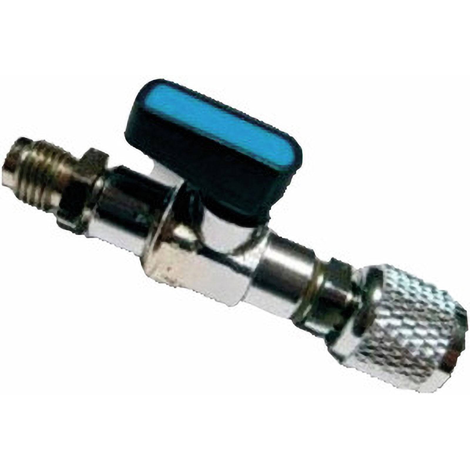 Ein Luftanschluss aus Messing mit einem blauen Hebelgriff, verwendet zum Aufpumpen von Reifen. Er verfügt über einen Schnellverschlussmechanismus und passt auf Standard-Ventile.