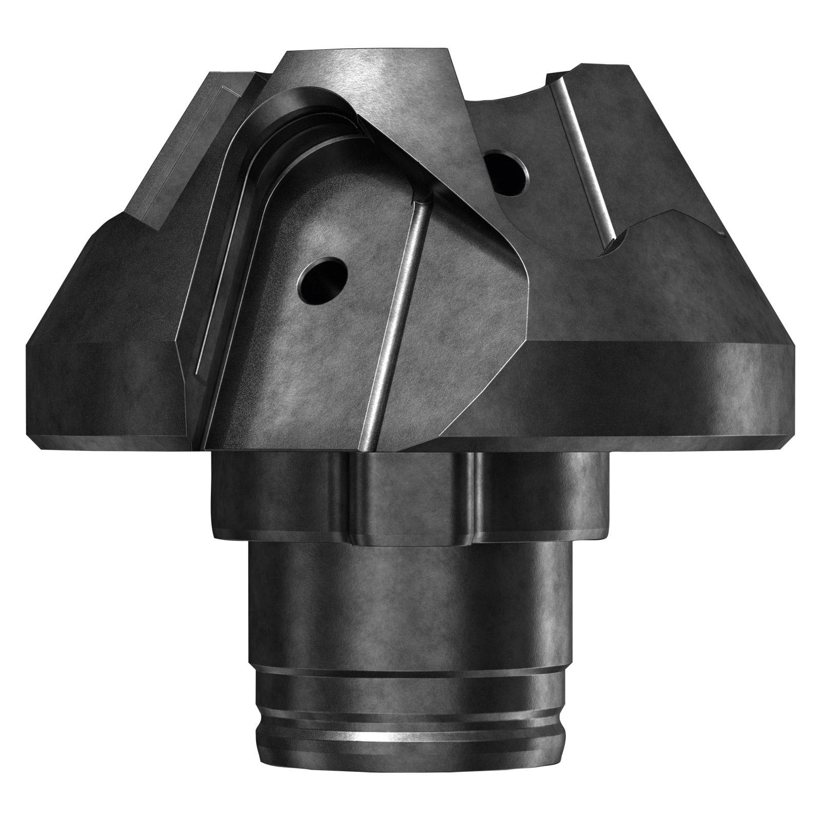 Ein konischer, metallischer Industriebohrer mit einem mehrfach gerillten Design zum Durchschneiden harter Materialien.